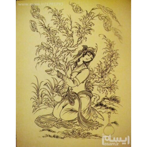 الرسم التصويري منمنمة فارسية الأصلي: غواش وألوان مائية - الفتاة