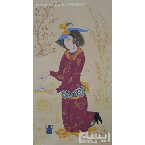 الرسم التصويري منمنمة فارسية صفوي الأصلي: ألوان مائية على الكرتون - العاشق