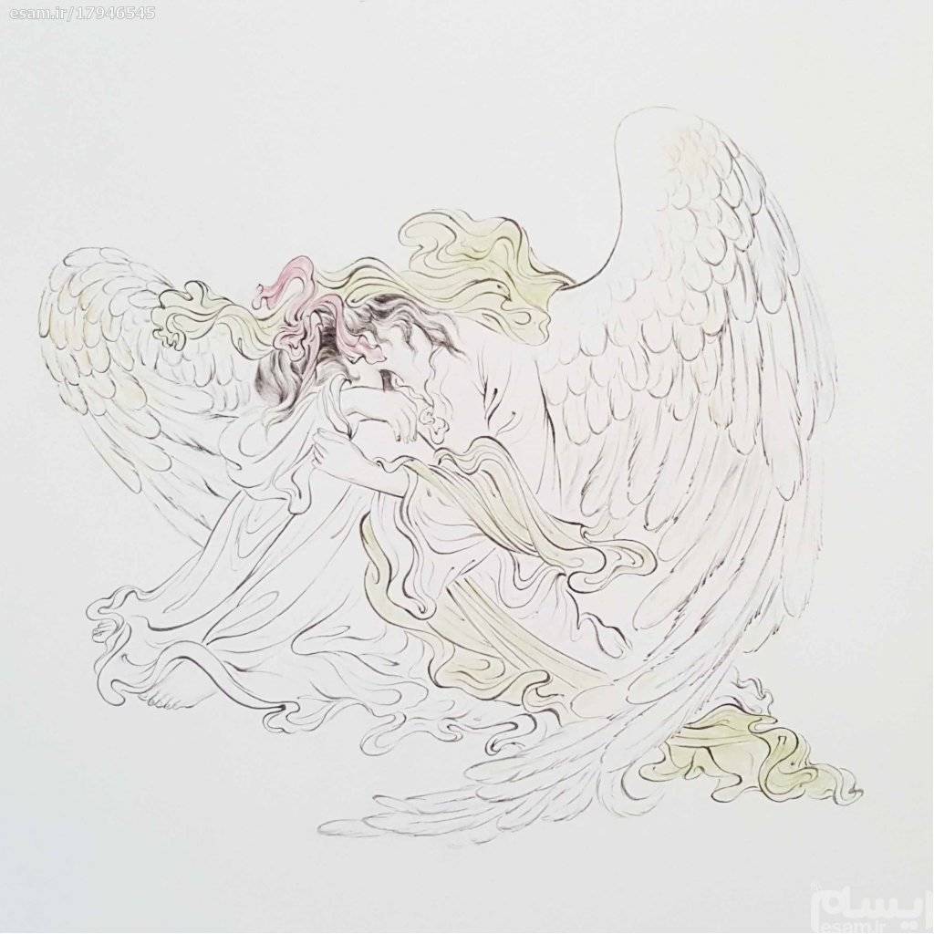 الرسم التصويري منمنمة فارسية الأصلي: ألوان مائية - الملاك ذو القلب المكسور