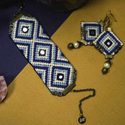مجموعة سوار وأقراط مطرزة إيرانية أطرى