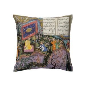 غطاء وسائد الخط الإيراني المطبوعة على القماش المخملي بتصميم شاهنامه (مجموعة من 2)