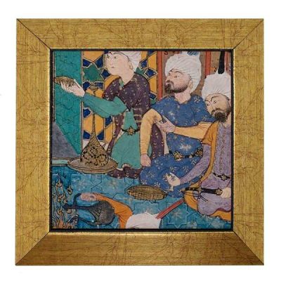 بلاط إيراني مزخرف بإطار – مستوحى من الشاهنامه: أصدقاء