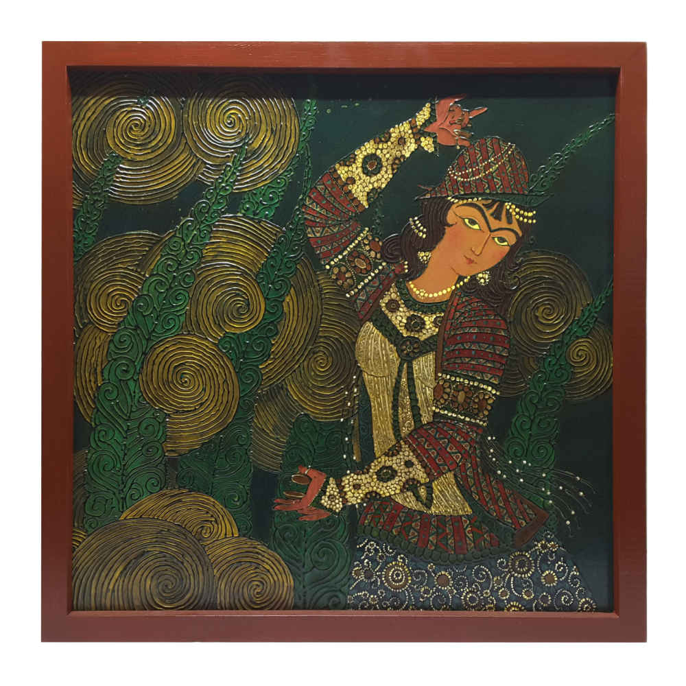 الرسم التصويري القاجاري الفارسي الأصلي: ألوان مائية وغواش على الخشب - الفتاة