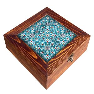 صندوق منظم لأكياس الشاي الخشبية مع صدور بني