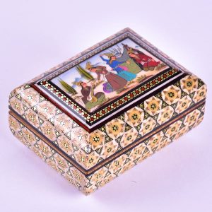 صندوق مجوهرات خشبي مصنوع يدويًا بتصميم ختام إيراني – مجلسی