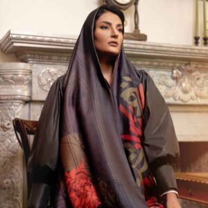 وشاح إيراني مطبوع من الحرير مزدوج الوجهين بنقش خط فني