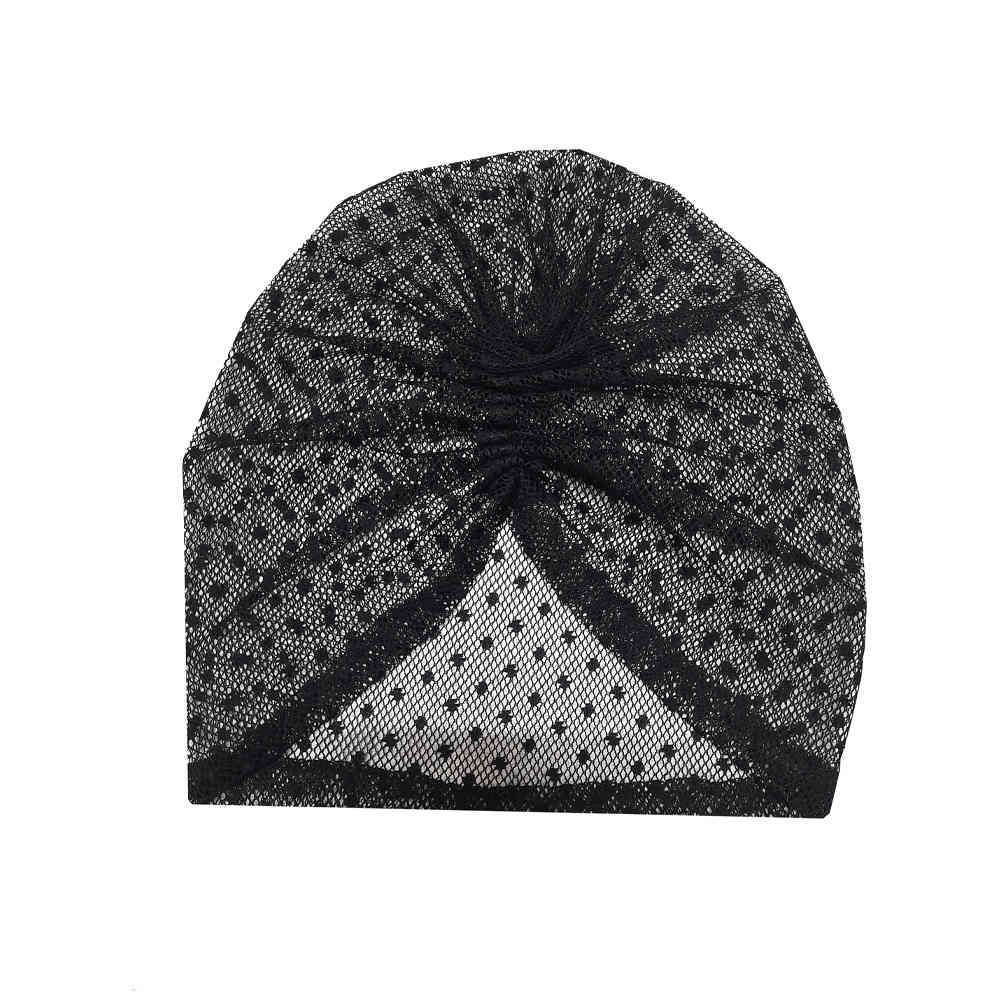 Lace Head Scarf Turban Model Polka Dots