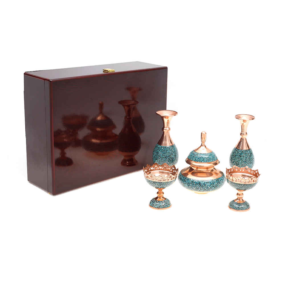 مجموعة هدايا محفظة بزخارف التركواز، طراز إنليد ووعاء