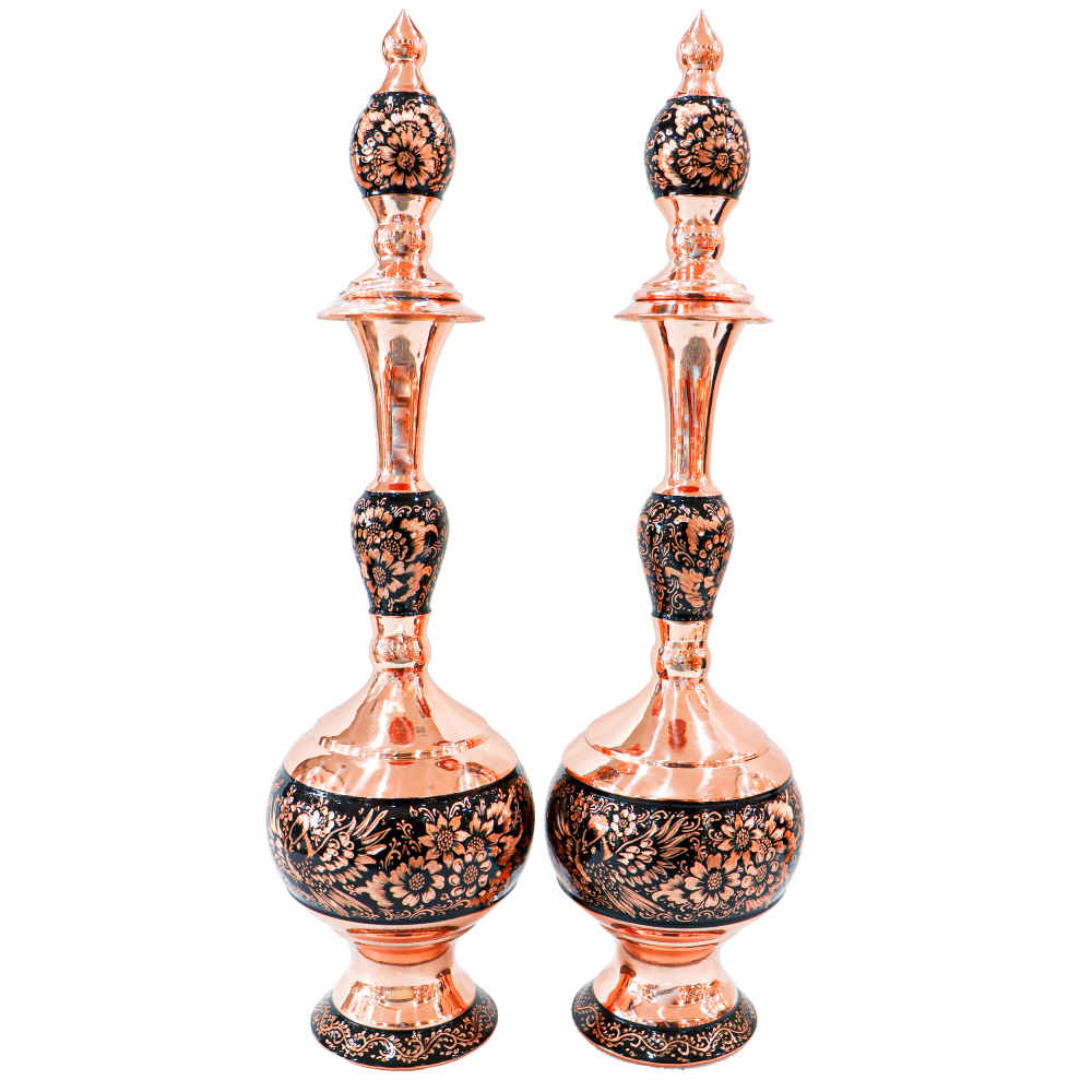 زجاجة نحاسية زخرفية محفورة يدويًا من إيران يارا (2x)