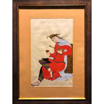 الرسم الفني الإيراني الأصلي الصفوي بالألوان المائية والجواش على الورق المقوى – التزيين