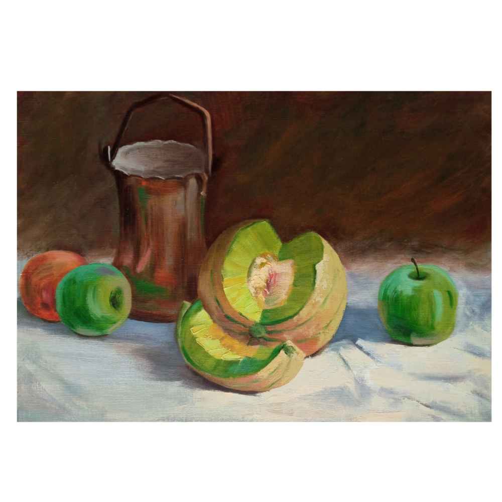 الرسم التصويري الزيتي الواقعية الأصلي على الورق المقوى - فواكه