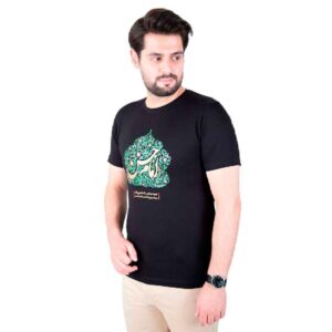 تي شيرت إسلامي للمسلمين باللون الأسود خط الإمام الحسن