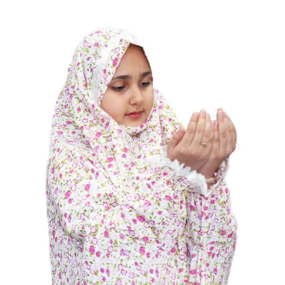 شادر صلاة إسلامي أبيض للبنات موديل بلوسوم