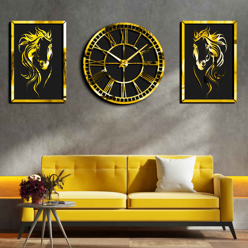 مجموعة ساعات حائط عصرية من 3 قطع بتصميم الحصان