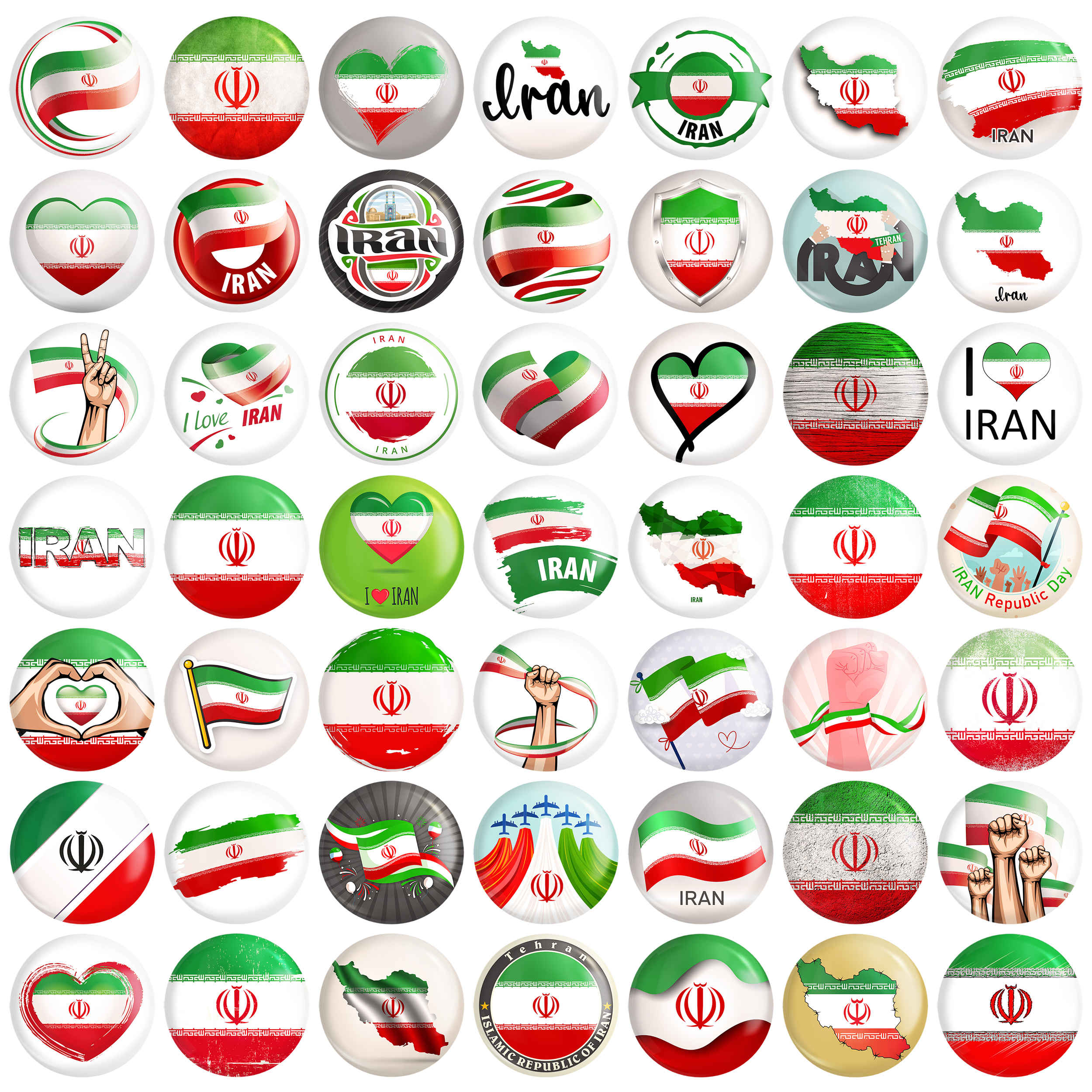 مجموعة أزرار دبوس إيرانية - علم إيران (49 قطعة)