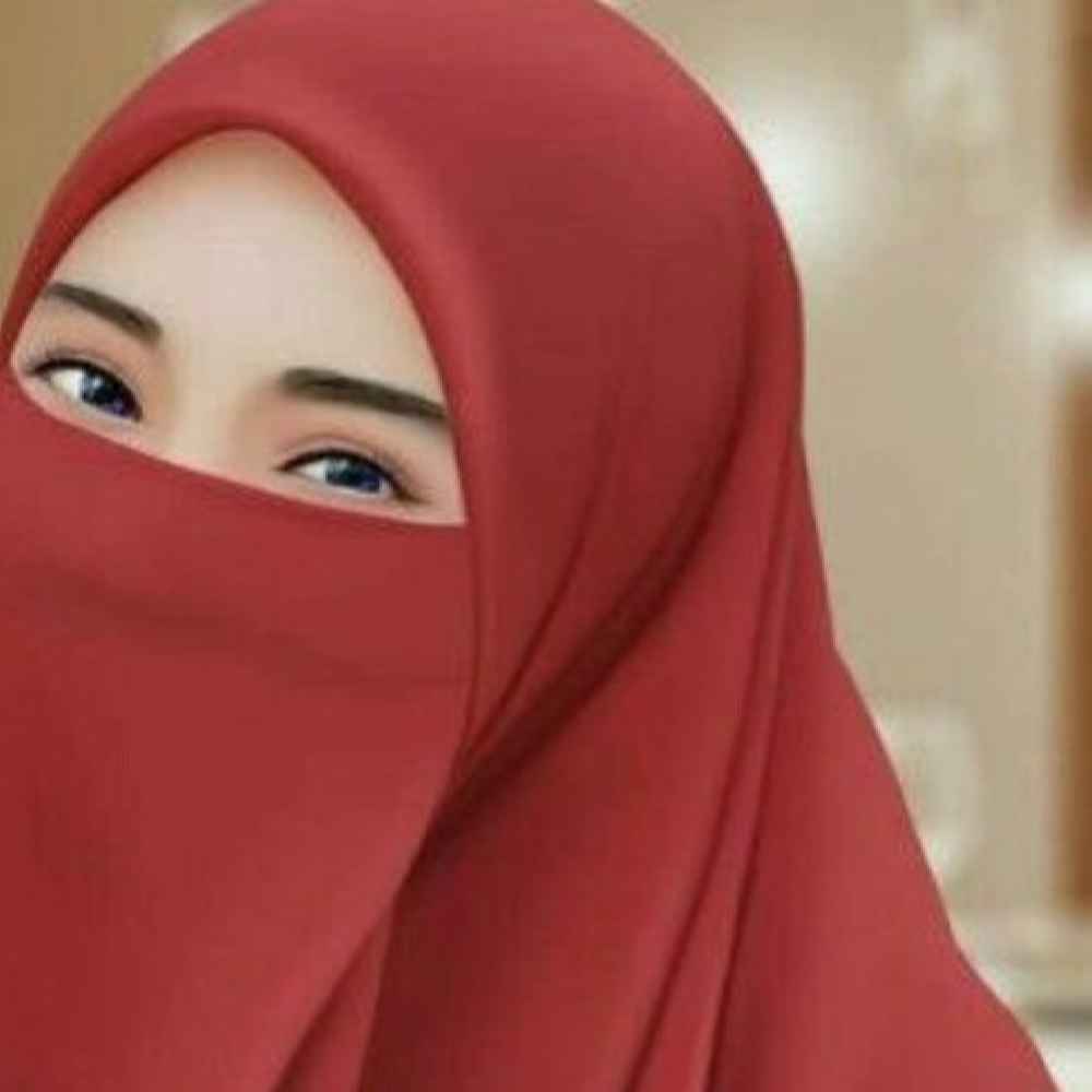 شال إسلامي مربع بلون أحمر طوبي ونقاب مجموعة للنساء