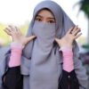 شال إسلامي مربع بلون رمادي ونقاب مجموعة للنساء