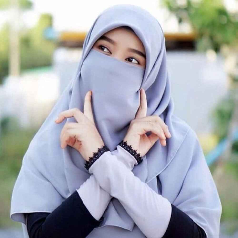شال إسلامي مربع بلون رمادي ونقاب مجموعة للنساء