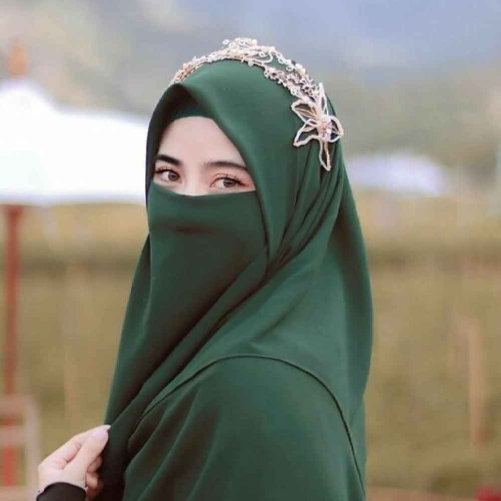 شال إسلامي مربع بلون أخضر الصيد ونقاب مجموعة للنساء