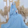 شال إسلامي مربع بلون أزرق فاتح ونقاب نصف مجموعة للنساء