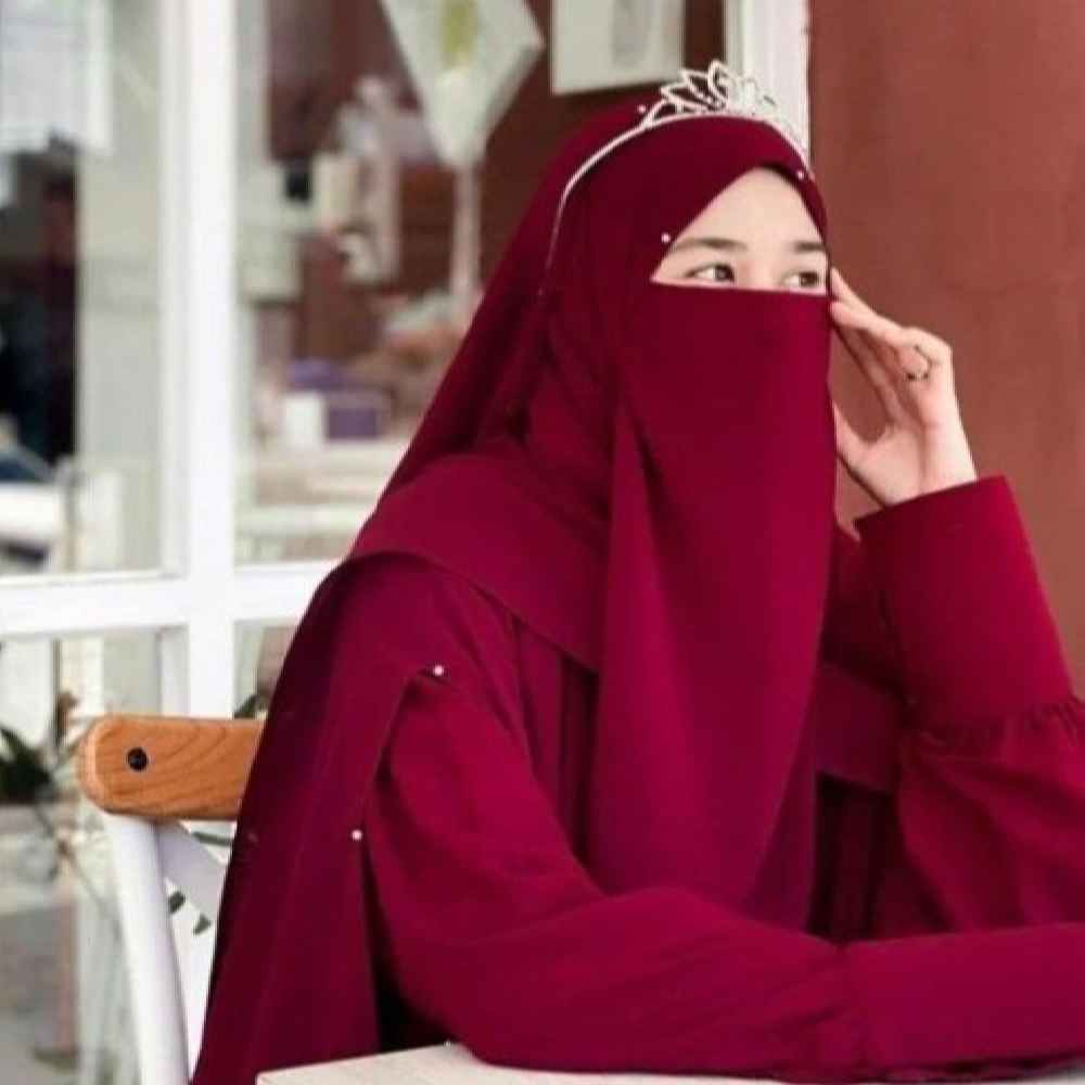 شال إسلامي مربع بلون خمري ونقاب مجموعة للنساء