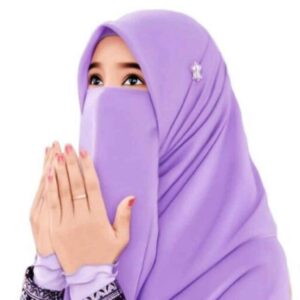 شال إسلامي مربع بلون ليلك ونقاب نصف مجموعة للنساء