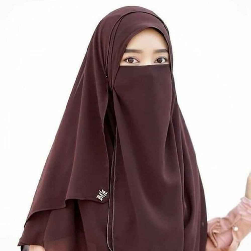 شال إسلامي مربع بلون بني ونقاب مجموعة للنساء