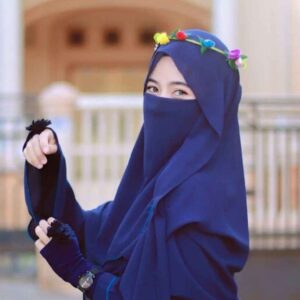 شال إسلامي مربع بلون أزرق بحري ونقاب مجموعة للنساء
