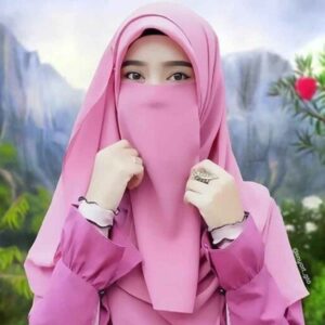 شال إسلامي مربع بلون وردي ونقاب نصف مجموعة للنساء
