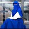شال إسلامي مربع بلون أزرق ملكي ونقاب نصف مجموعة للنساء