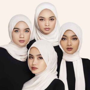 حجاب شيفون أبيض شيلة للنساء المسلمات