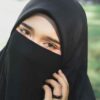 شال إسلامي مربع بلون أسود ونقاب نصف مجموعة للنساء