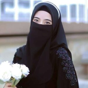 شال إسلامي مربع بلون أسود ونقاب نصف مجموعة للنساء