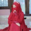 شال إسلامي مربع بلون أحمر ونقاب نصف مجموعة للنساء