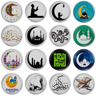 مجموعة أزرار إسلامية – رمضان كريم (16 قطعة)