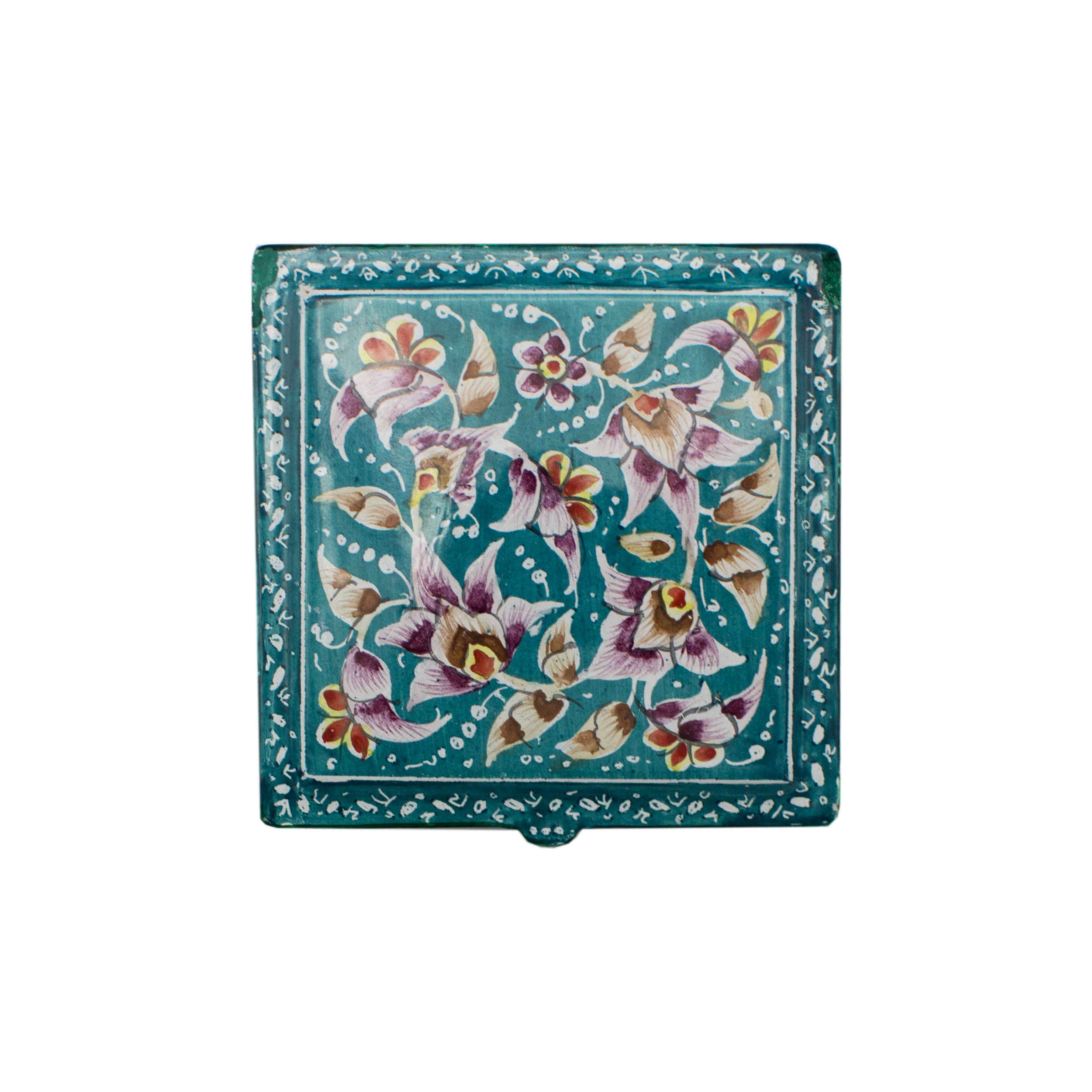 Copper Jewelry Box Hand-Painted with Iranian Minakari Enamel