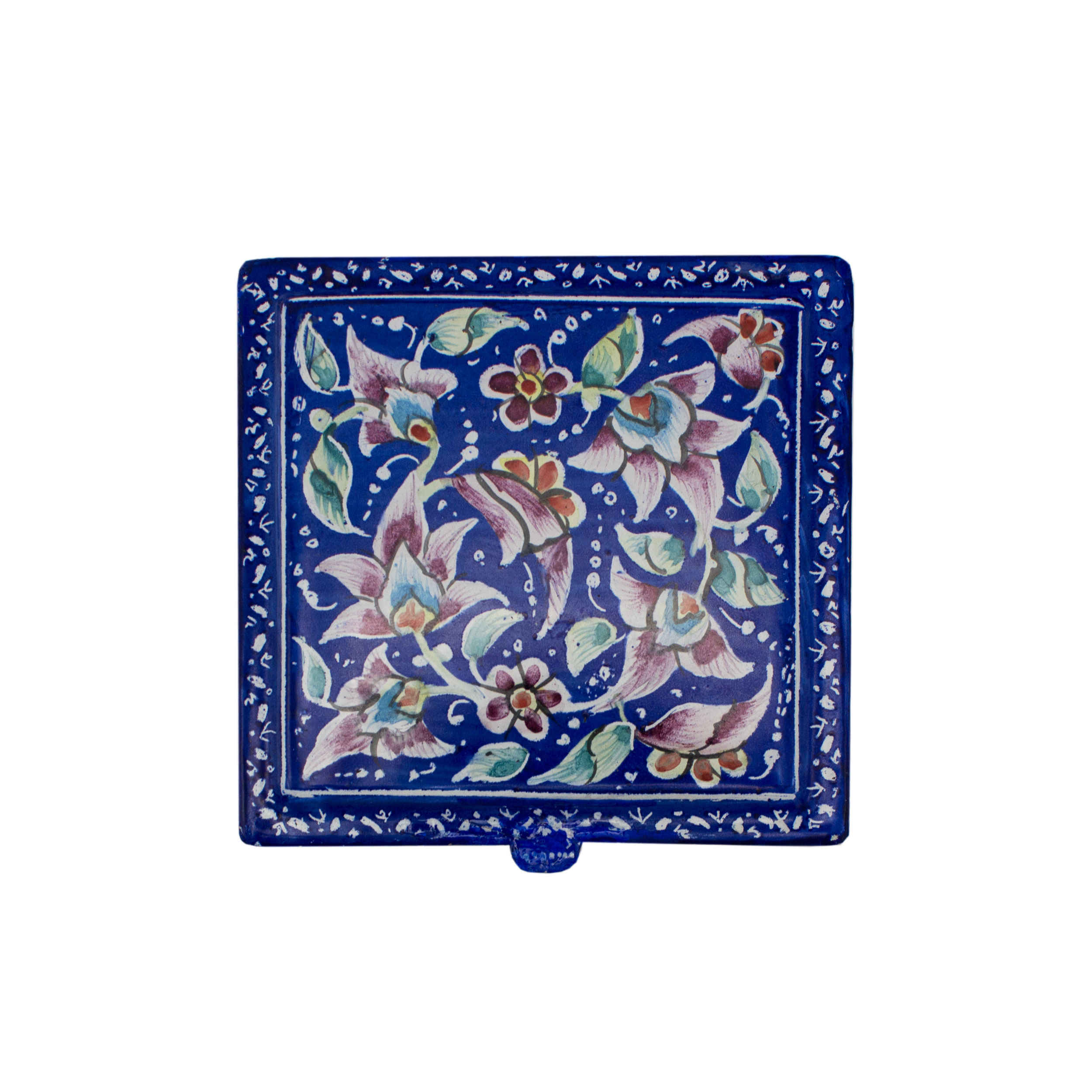 Copper Jewelry Box Hand-Painted with Iranian Minakari Enamel Flowers