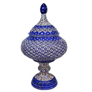 وعاء سكر إيراني نحاسي مصنوع يدويًا بغطاء – ميناكاري أناقة