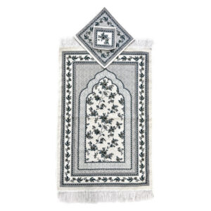سجادة الصلاة الإسلامية المبطنة بالمخمل الساجدة بتصميم الزهور الرمادية