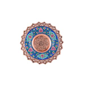 لوحة من النحاس الزخرفية بالمينا الإيراني بزخارف زهور