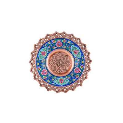 لوحة من النحاس الزخرفية بالمينا الإيراني بزخارف زهور
