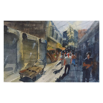 الرسم الواقعي الأصلي بألوان المائية – بازار تهران الكبرى