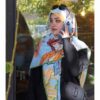 وشاح نسائي بتصميم أزهار من القطن باللون الأزرق