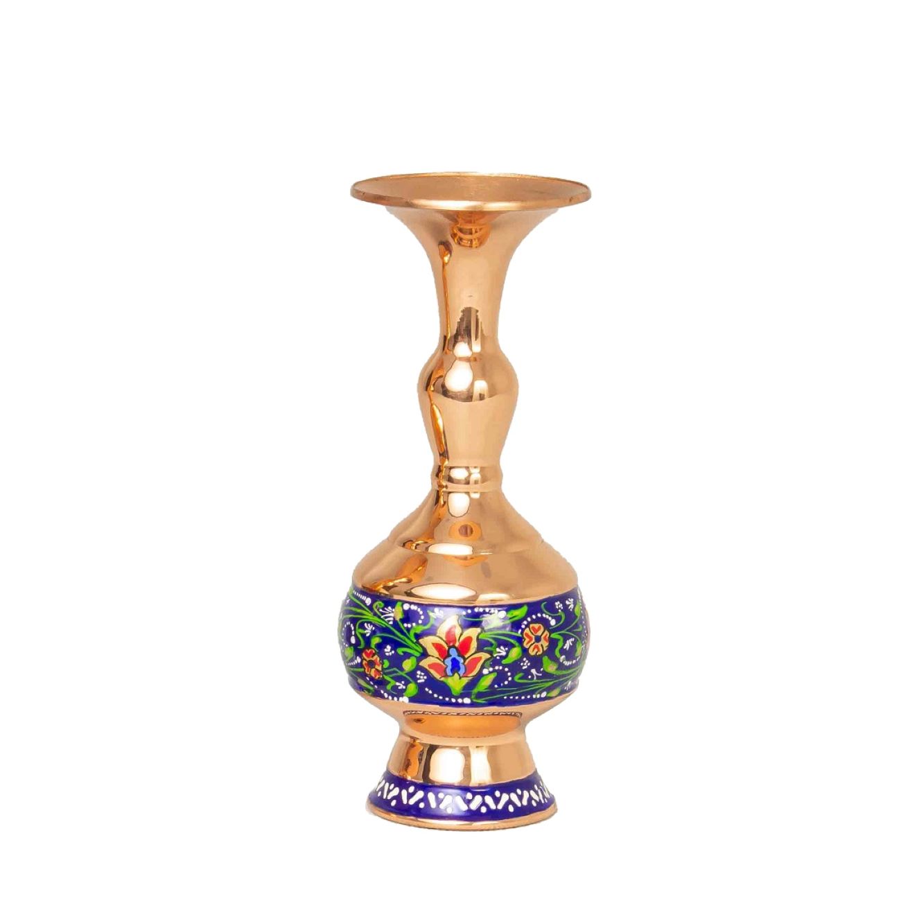 مزهرية نحاسية إيرانية زخرفية مصنوعة يدويًا بتصميم زهري أنيق