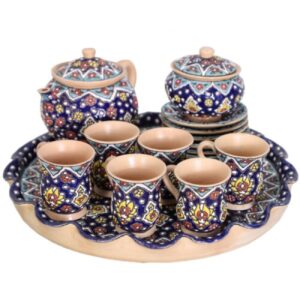 مجموعة شاي وقهوة إيراني يدوي الصنع بتصميم ميناکاری