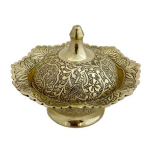 وعاء سكر فاخر من النحاس مع غطاء مزخرف