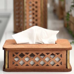 غطاء صندوق مناديل خشبي – نقوش هندسية معقدة لتصميم عصري