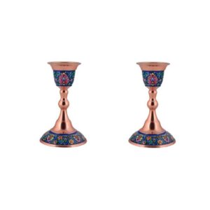 شمعدان نحاسي إيراني يدوي – مزخرف بتصميم زهري (x2)