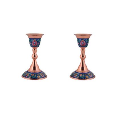 شمعدان نحاسي إيراني يدوي – مزخرف بتصميم زهري (x2)