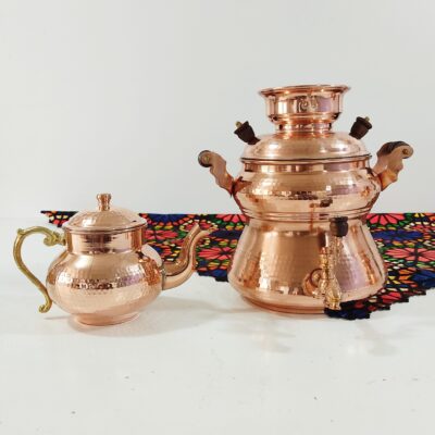 سماور إيراني نحاسي لصنع الشاي على الموقد مع إبريق شاي، نموذج آبية